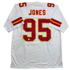 Autographed/Signed Chris Jones Kansas City White Football Jersey JSA COA