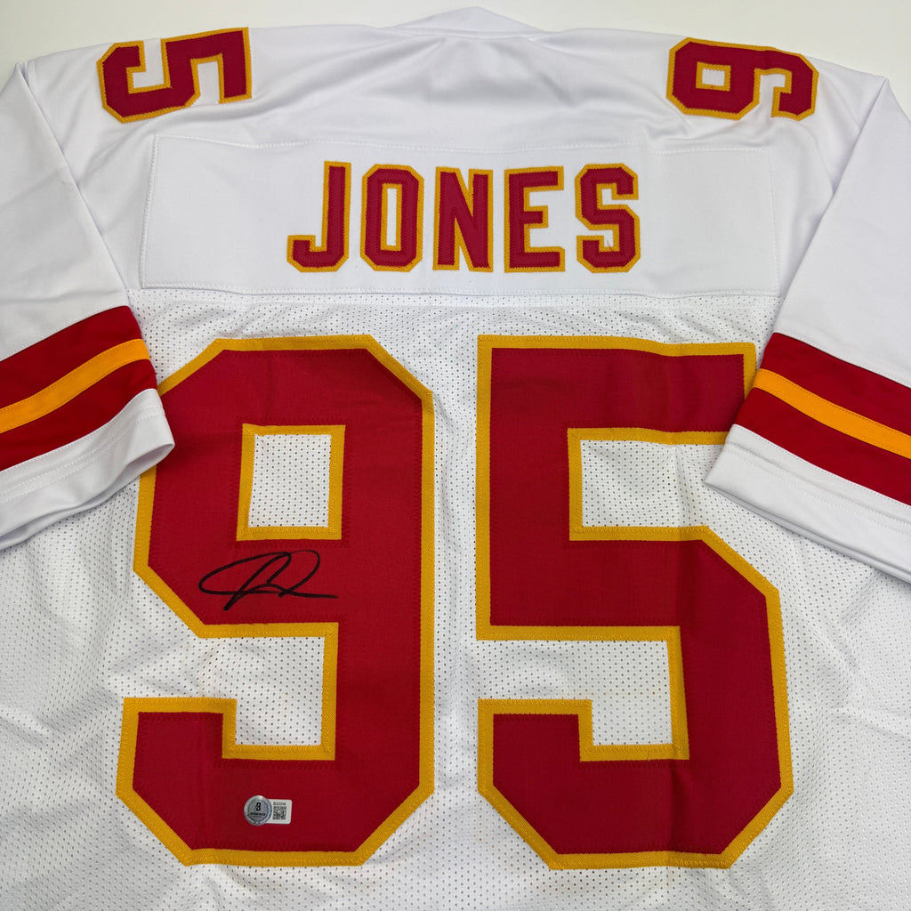 Autographed/Signed Chris Jones Kansas City White Football Jersey JSA COA