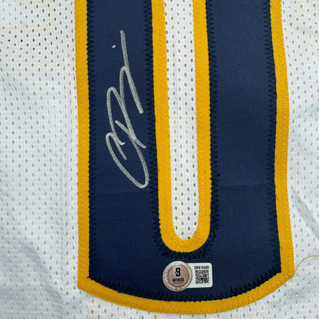 Autographed/Signed Christian Braun Denver White Basketball Jersey Beckett BAS COA