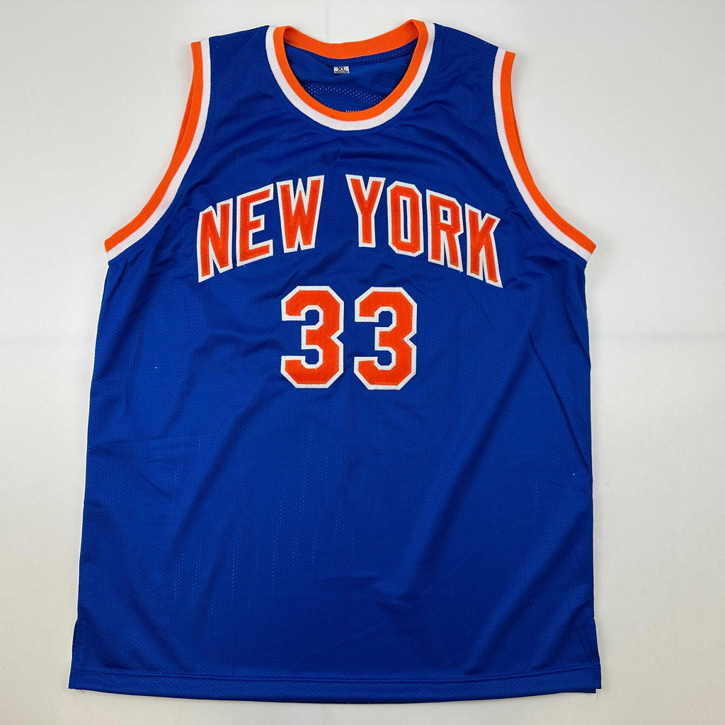 Autographed/Signed Patrick Ewing New York Blue Basketball Jersey Beckett BAS COA