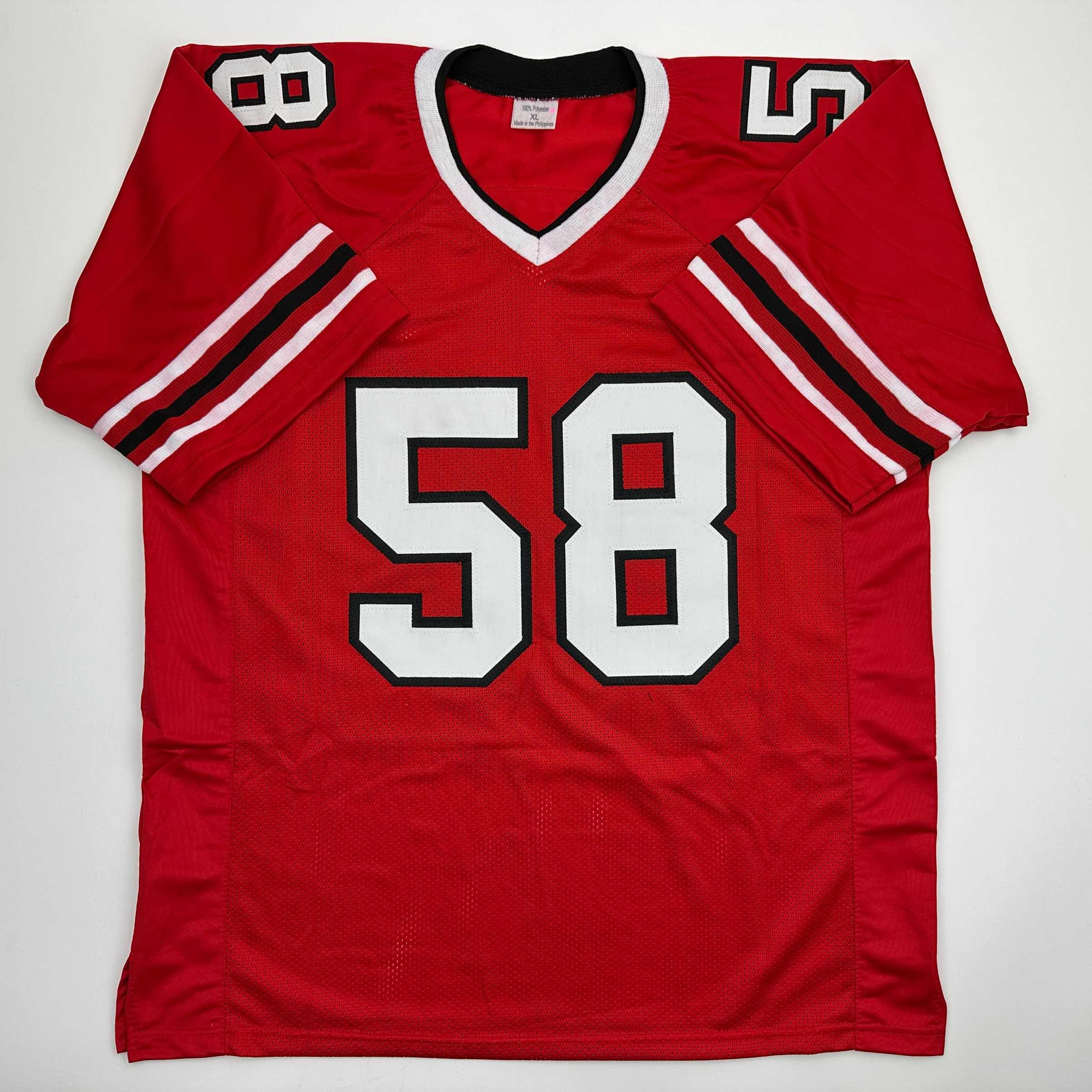 Autographed/Signed Jessie Tuggle Atlanta Red Football Jersey JSA COA