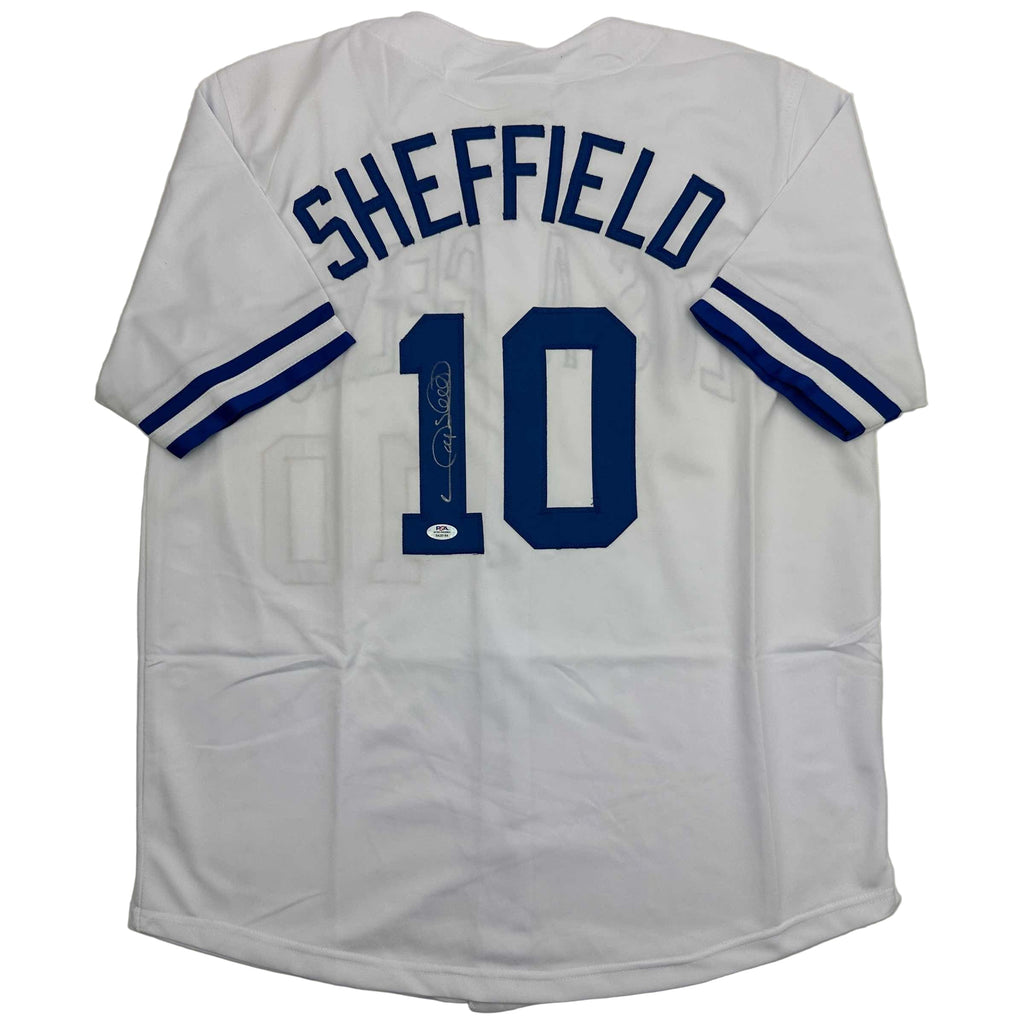 Autographed/Signed Gary Sheffield Los Angeles LA White Baseball Jersey PSA/DNA COA
