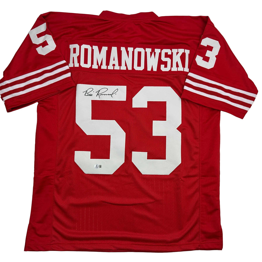 Autographed/Signed Bill Romanowski San Francisco Red Football Jersey Beckett BAS COA