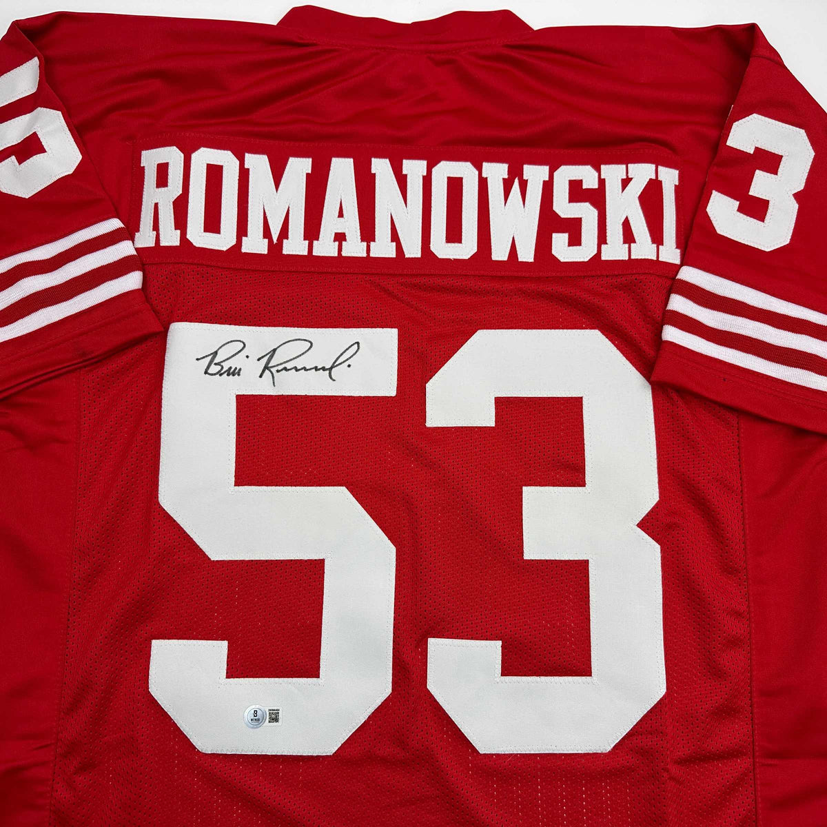 Autographed/Signed Bill Romanowski San Francisco Red Football Jersey Beckett BAS COA
