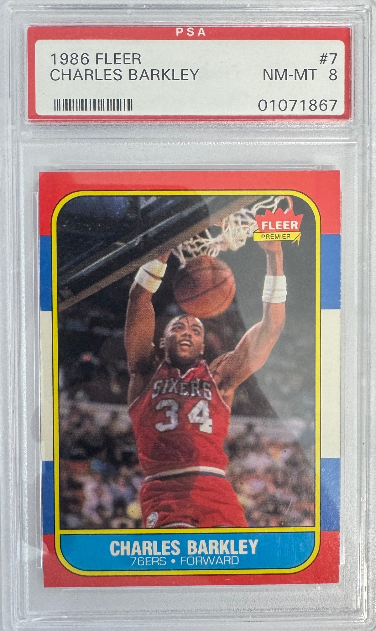 Graded 1986 Fleer Charles Barkley #7 Rookie RC Basketball Card PSA 8 NM-MT