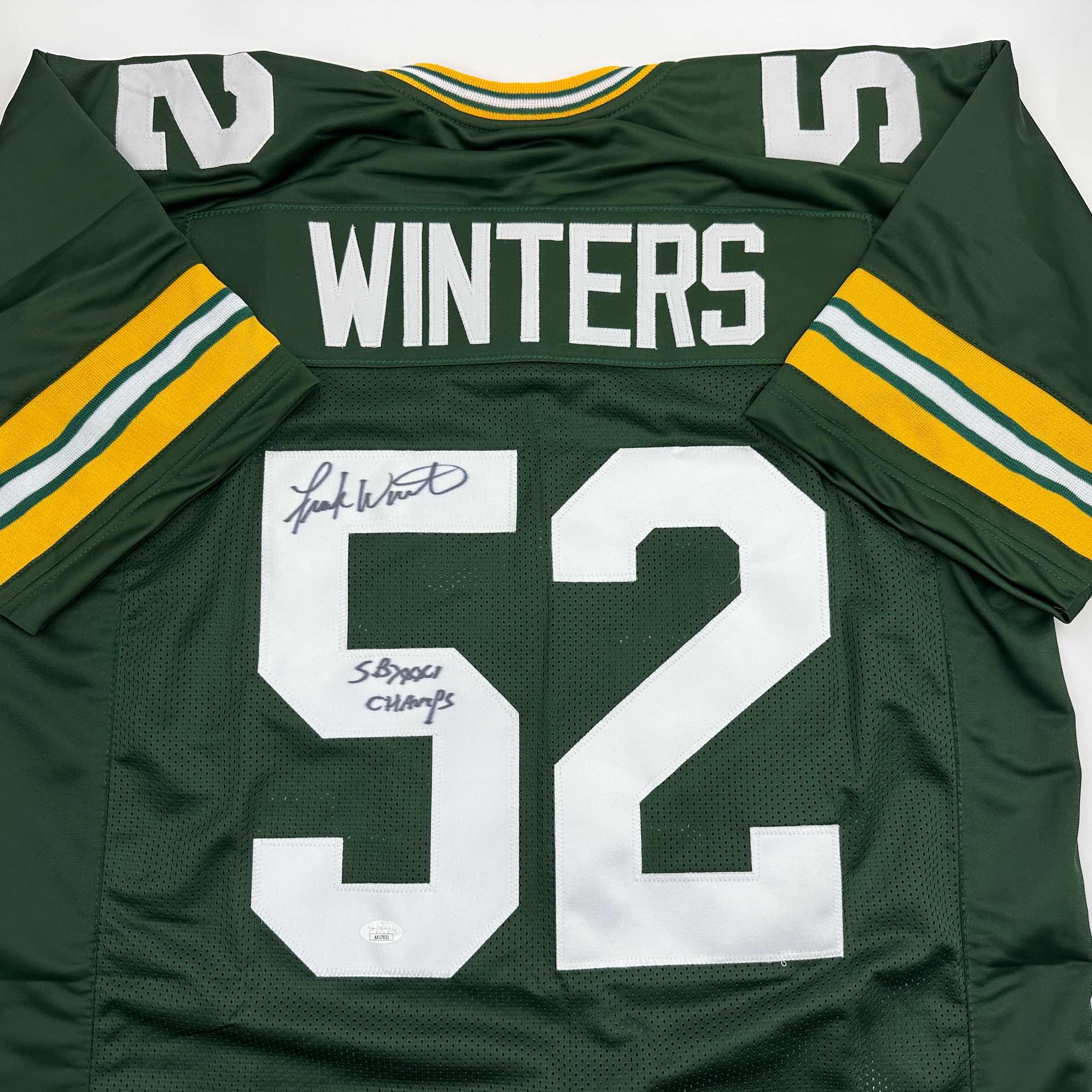 Autographed/Signed Frank Winters SB XXXI Champs Green Bay Green Football Jersey JSA COA