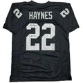 Autographed/Signed Michael Mike Haynes HOF 97 Oakland Black Football Jersey Beckett BAS COA