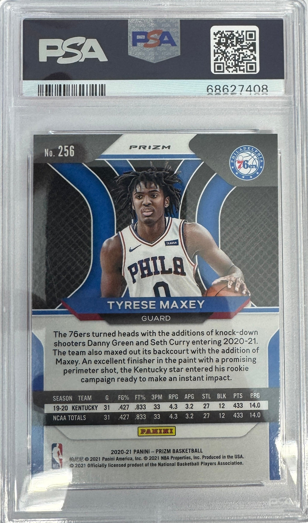 Graded 2020 Panini Prizm Tyrese Maxey #256 Ruby Wave Rookie RC Basketball Card PSA 10 Gem Mint