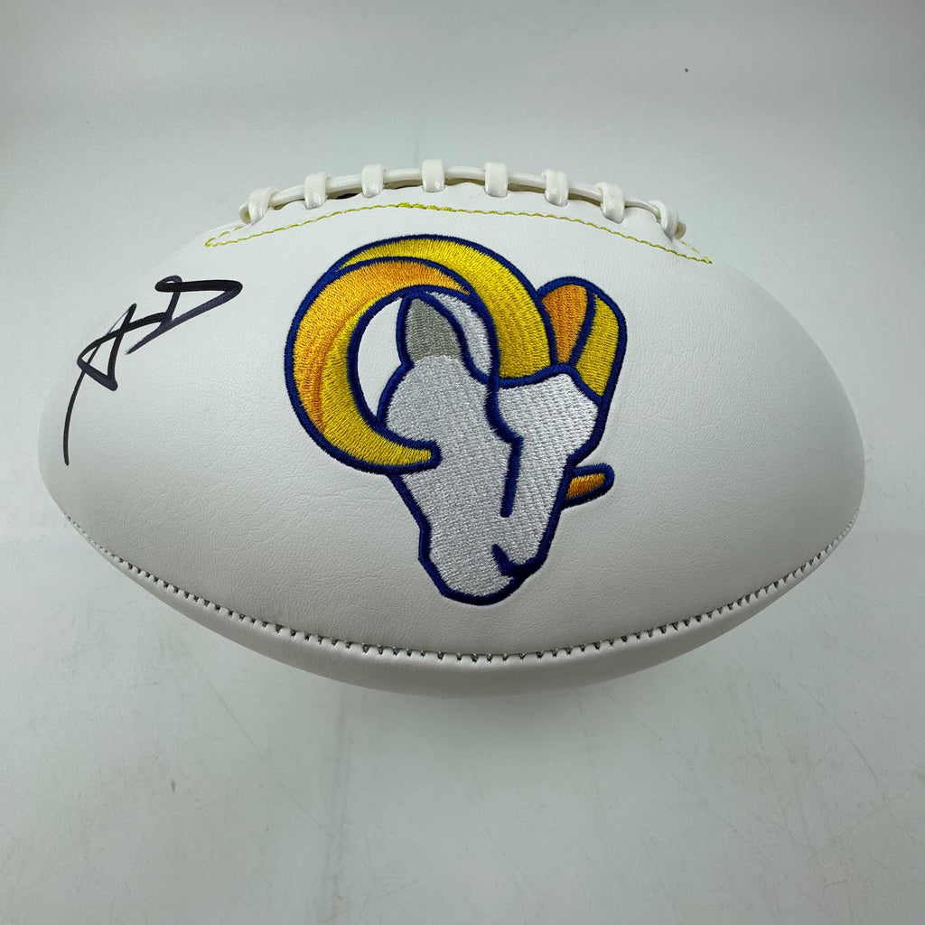 Autographed/Signed Aaron Donald Los Angeles Rams Full Size F/S White Panel Logo Football Beckett COA