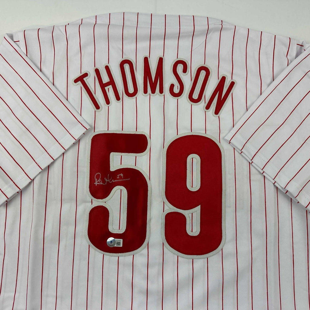 Autographed/Signed Rob Thomson Philadelphia Pinstripe Baseball Jersey Beckett BAS COA