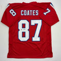 Autographed/Signed Ben Coates New England Red Football Jersey JSA COA