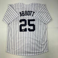 Autographed/Signed Jim Abbott New York White Pinstripe Baseball Jersey Beckett BAS COA