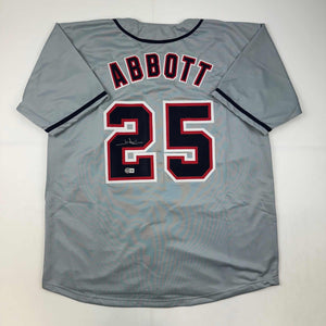 Autographed/Signed Jim Abbott California Grey Baseball Jersey Beckett BAS COA