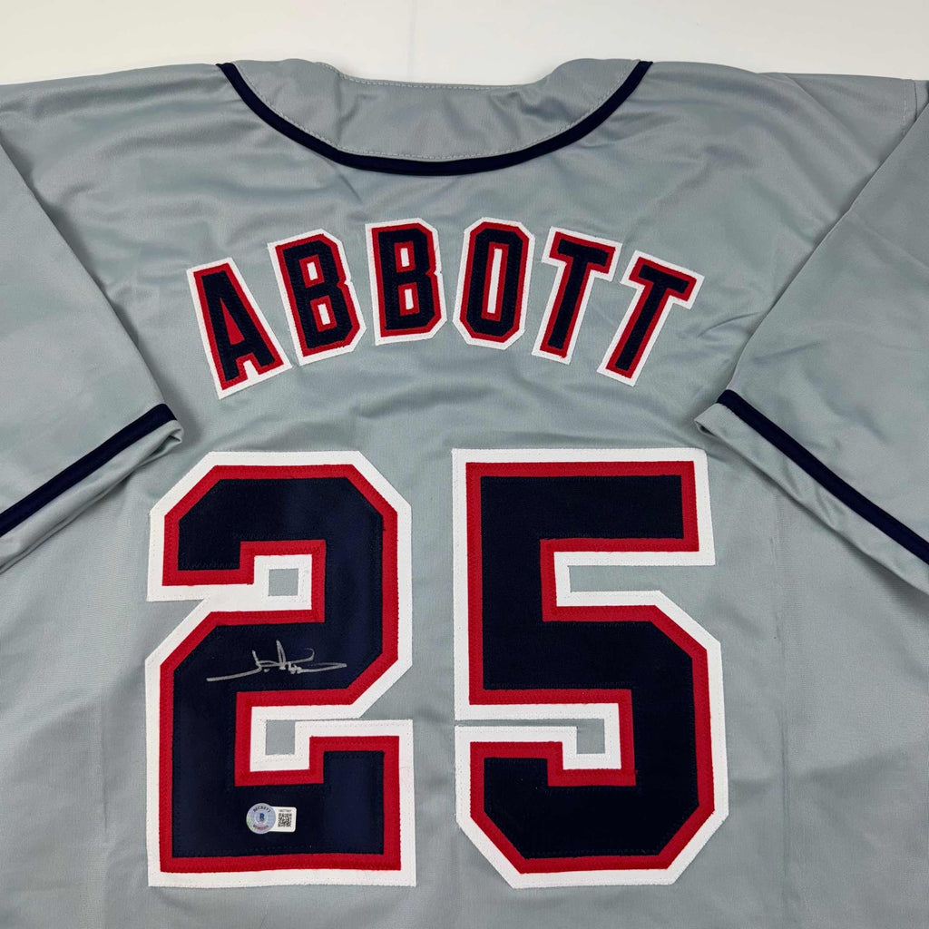 Autographed/Signed Jim Abbott California Grey Baseball Jersey Beckett BAS COA