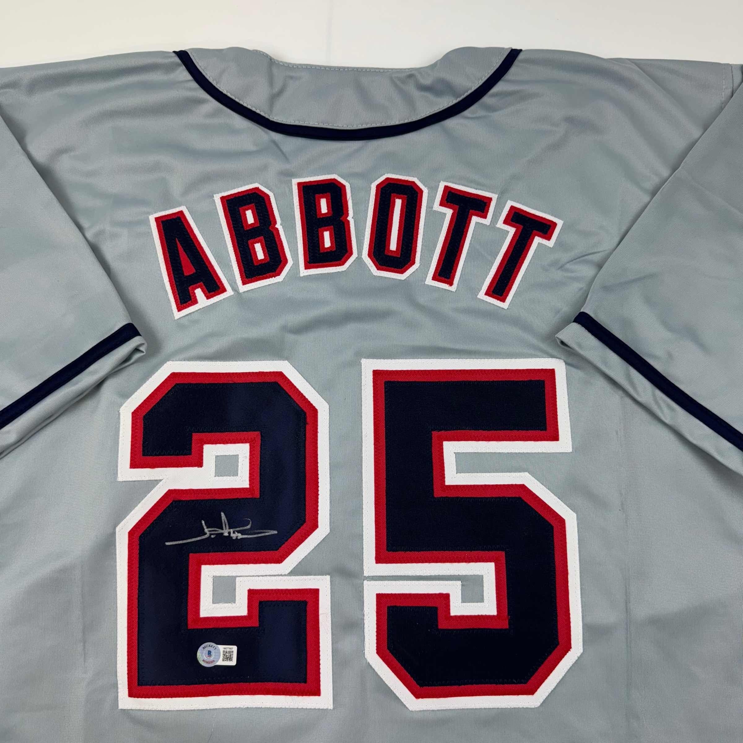 Autographed/Signed Jim Abbott California Grey Baseball Jersey Beckett BAS COA