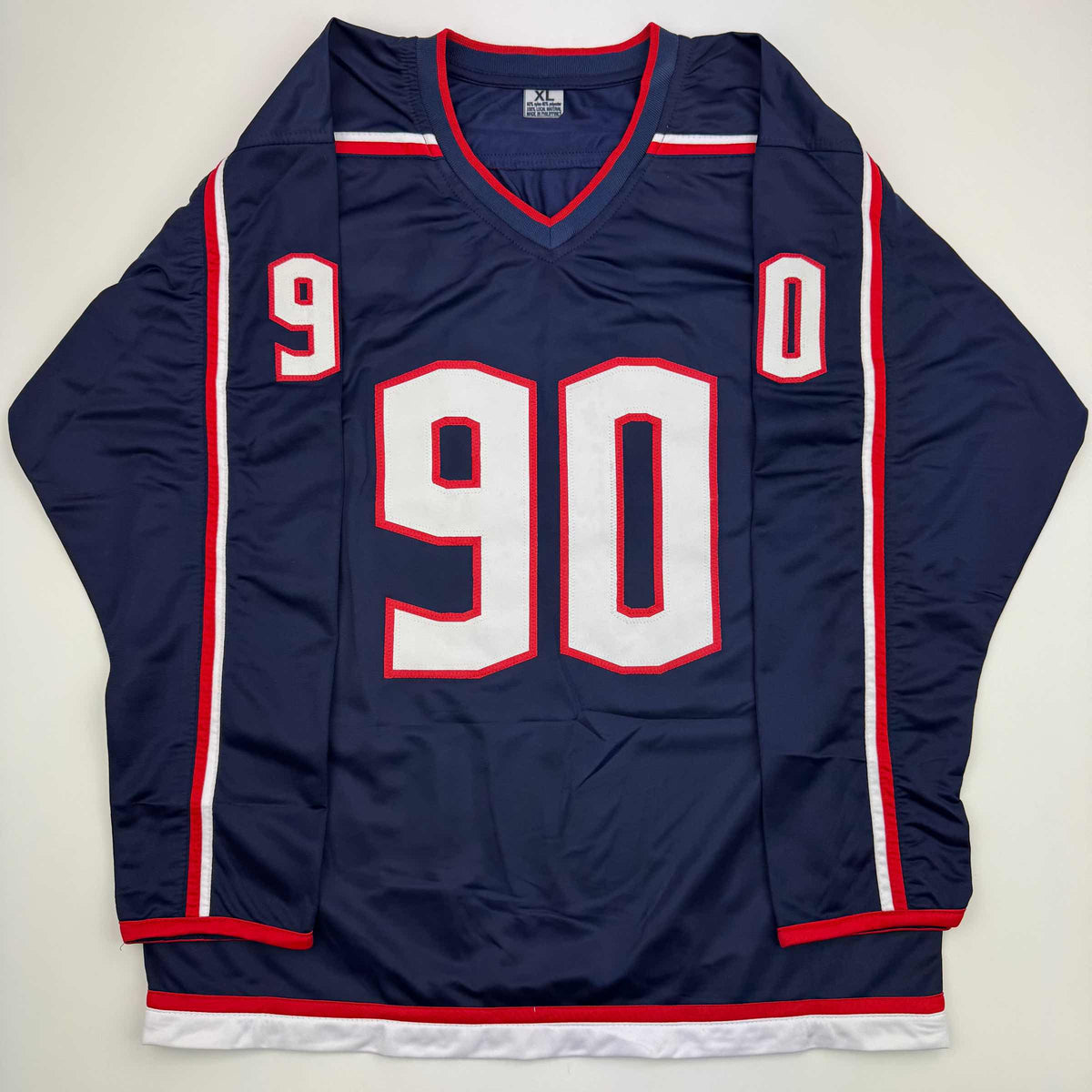 Autographed/Signed Elvis Merzlikins Columbus Blue Hockey Jersey Beckett BAS COA
