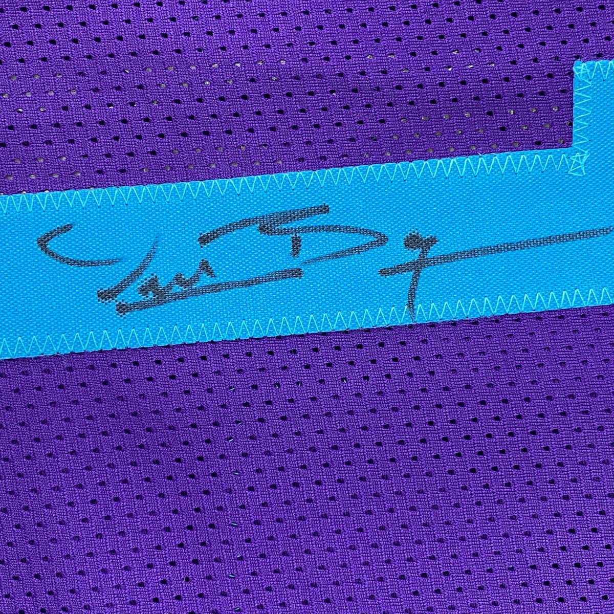 Autographed/Signed Muggsy Bogues Charlotte Purple Modern Basketball Jersey Beckett BAS COA