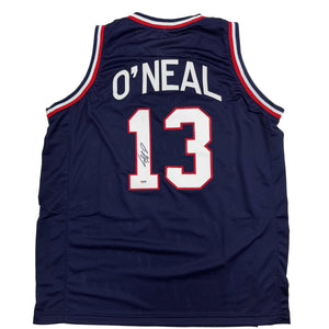 Autographed/Signed Shaquille Shaq O'Neal USA United States Blue Basketball Jersey PSA/DNA COA