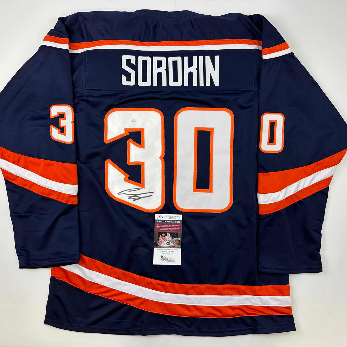 Autographed/Signed Ilya Sorokin New York Blue Reverse Retro Hockey Jersey JSA COA