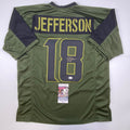 Autographed/Signed Justin Jefferson Green Salute To Service Football Jersey JSA COA