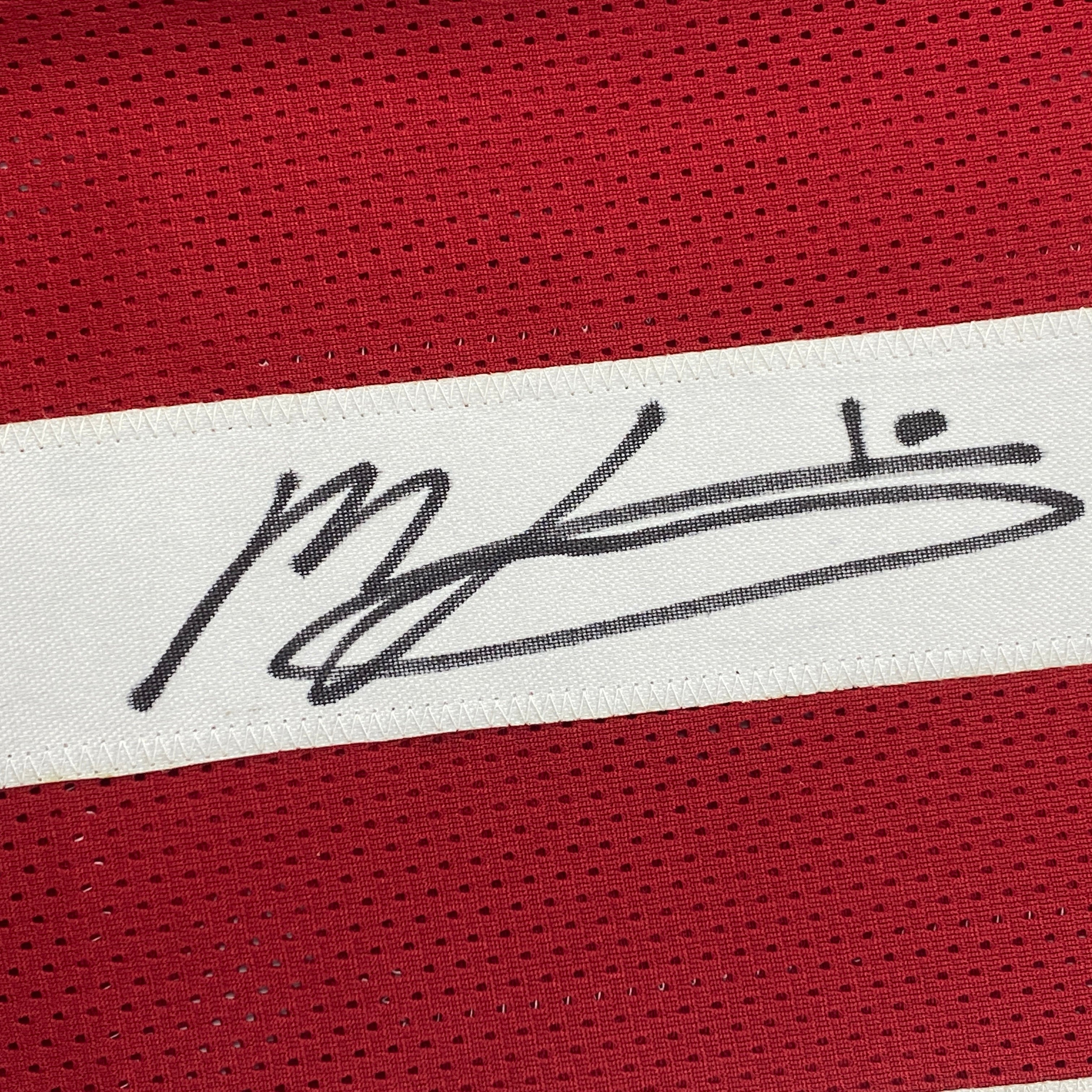 Autographed/Signed Mac Jones Alabama Red College Football Jersey Beckett BAS COA
