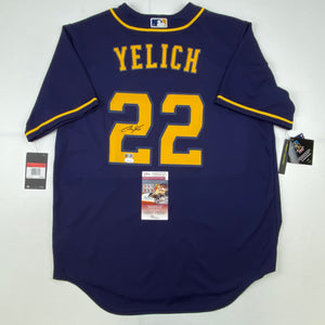 Autographed/Signed Christian Yelich Milwaukee Brewers Blue Alternate Baseball Jersey JSA COA