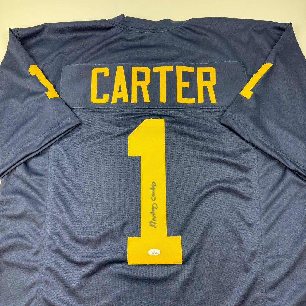 Autographed/Signed Anthony Carter Michigan Blue College Football Jersey JSA COA