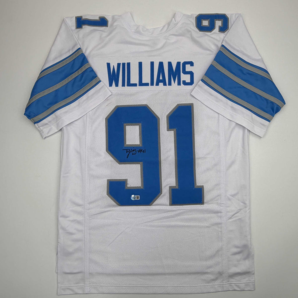 Autographed/Signed Tyleik Williams Detroit White Football Jersey Beckett BAS COA