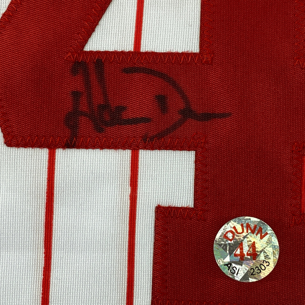 Autographed/Signed Adam Dunn Cincinnati Pinstripe Baseball Jersey JSA COA