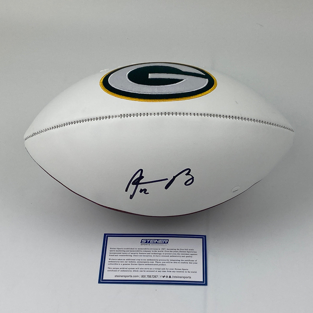 Autographed/Signed Aaron Rodgers Green Bay Packers Full Size F/S White Panel Logo Football Steiner Sports COA