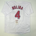 Autographed/Signed Yadier Molina St. Louis White Baseball Jersey JSA COA