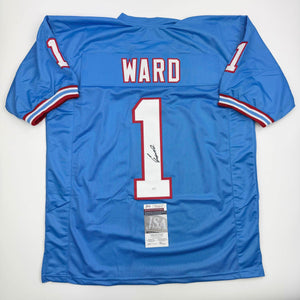 Autographed/Signed Cameron Cam Ward Tennessee Retro Light Blue Football Jersey JSA COA