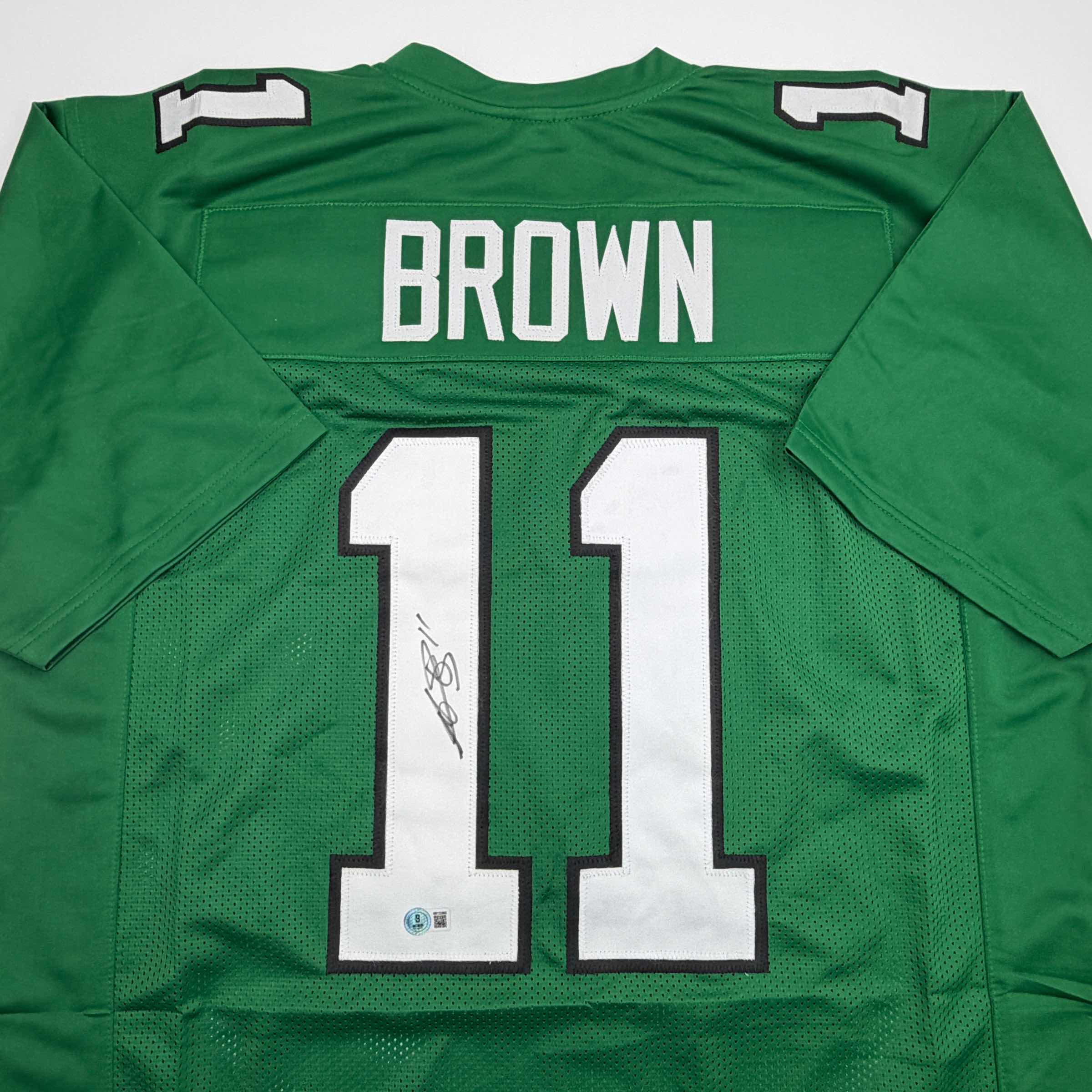 Autographed/Signed AJ A.J. Brown Philadelphia Kelly Green Football Jersey Beckett BAS COA