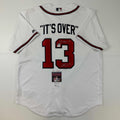 Autographed/Signed Ronald Acuna Jr. It's Over Majestic Atlanta Braves White Baseball Jersey JSA COA