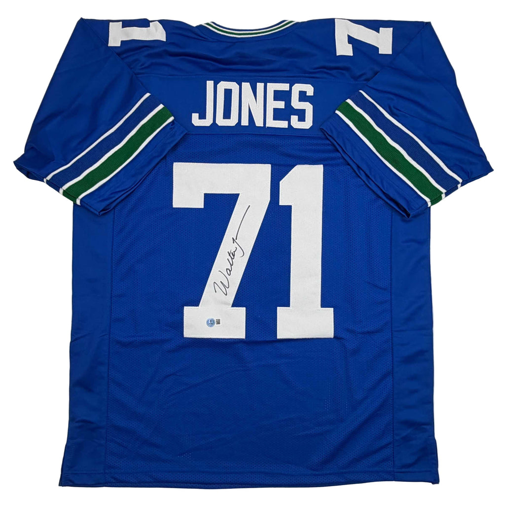 Autographed/Signed Walter Jones Seattle Blue Football Jersey JSA COA