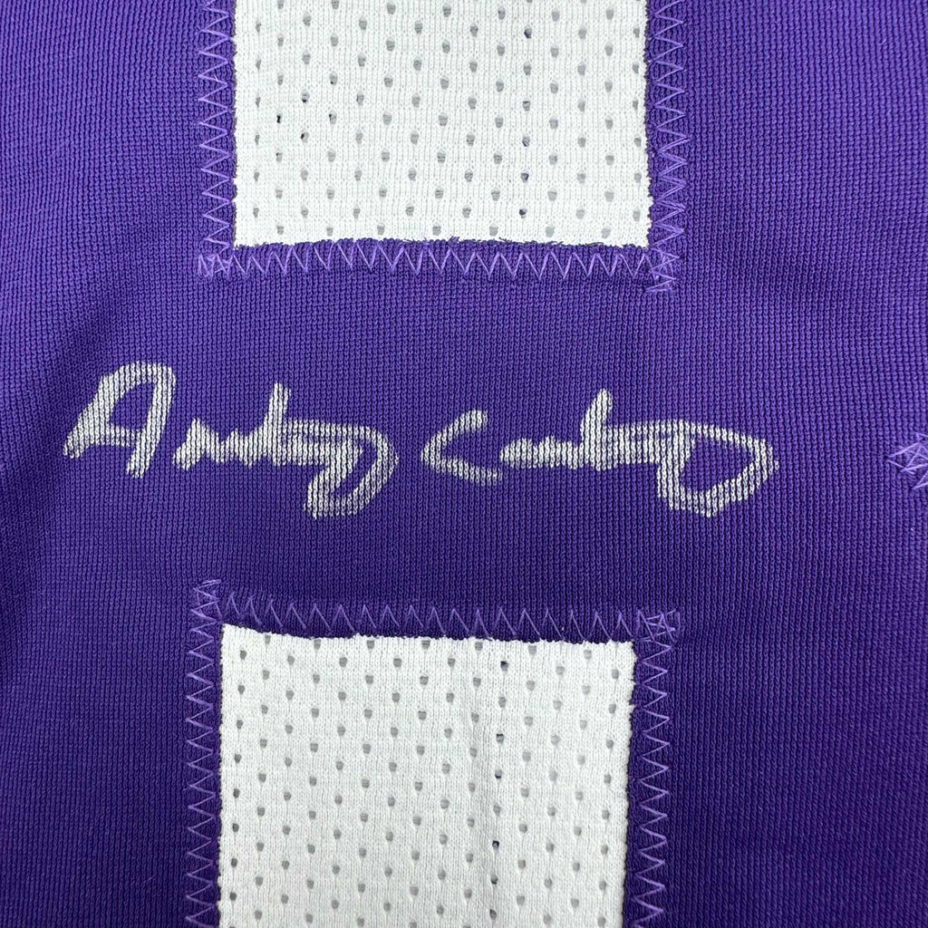 Framed Autographed/Signed Anthony Carter 35x39 Minnesota White Football Jersey JSA COA
