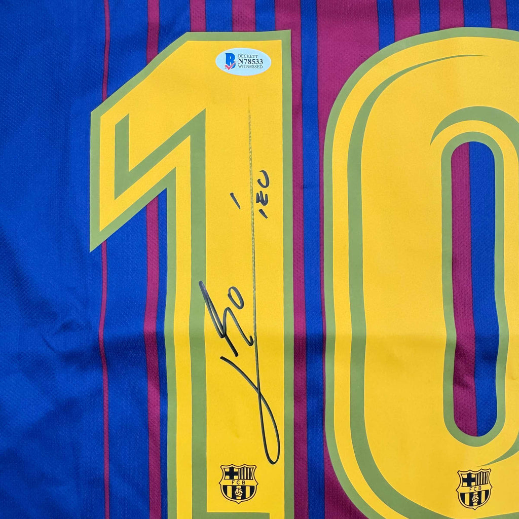 Autographed/Signed Lionel Leo Messi FC Barcelona Blue Soccer Jersey Beckett BAS COA Auto
