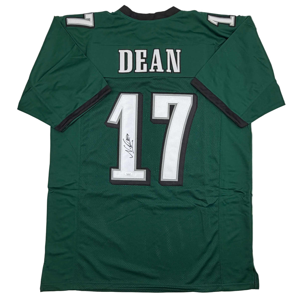 Autographed/Signed Nakobe Dean Philadelphia Green Football Jersey JSA COA