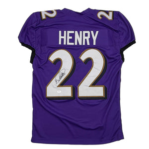 Autographed/Signed Derrick Henry Baltimore Purple Football Jersey JSA COA