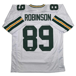 Autographed/Signed Dave Robinson HOF 13 Green Bay White Football Jersey JSA COA