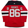 Autographed/Signed Jack Hughes New Jersey Devils Authentic Red Hockey Jersey Fanatics COA