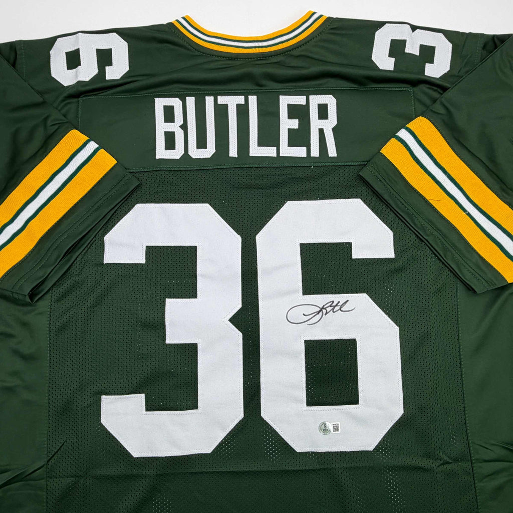 Autographed/Signed Leroy Butler Green Bay Green Football Jersey Beckett BAS COA