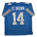 Autographed/Signed Amon-Ra St. Brown Detroit Current Blue Football Jersey Beckett BAS COA