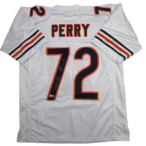 Autographed/Signed William Perry The Refrigerator Chicago White Football Jersey Beckett BAS COA