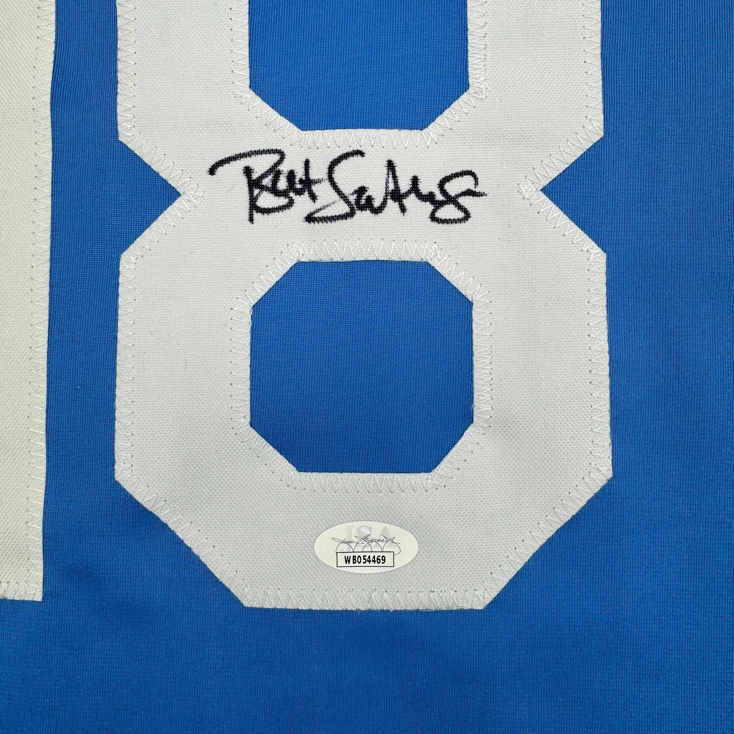 Framed Autographed/Signed Bret Saberhagen 35x39 Kansas City Light Blue Baseball Jersey JSA COA