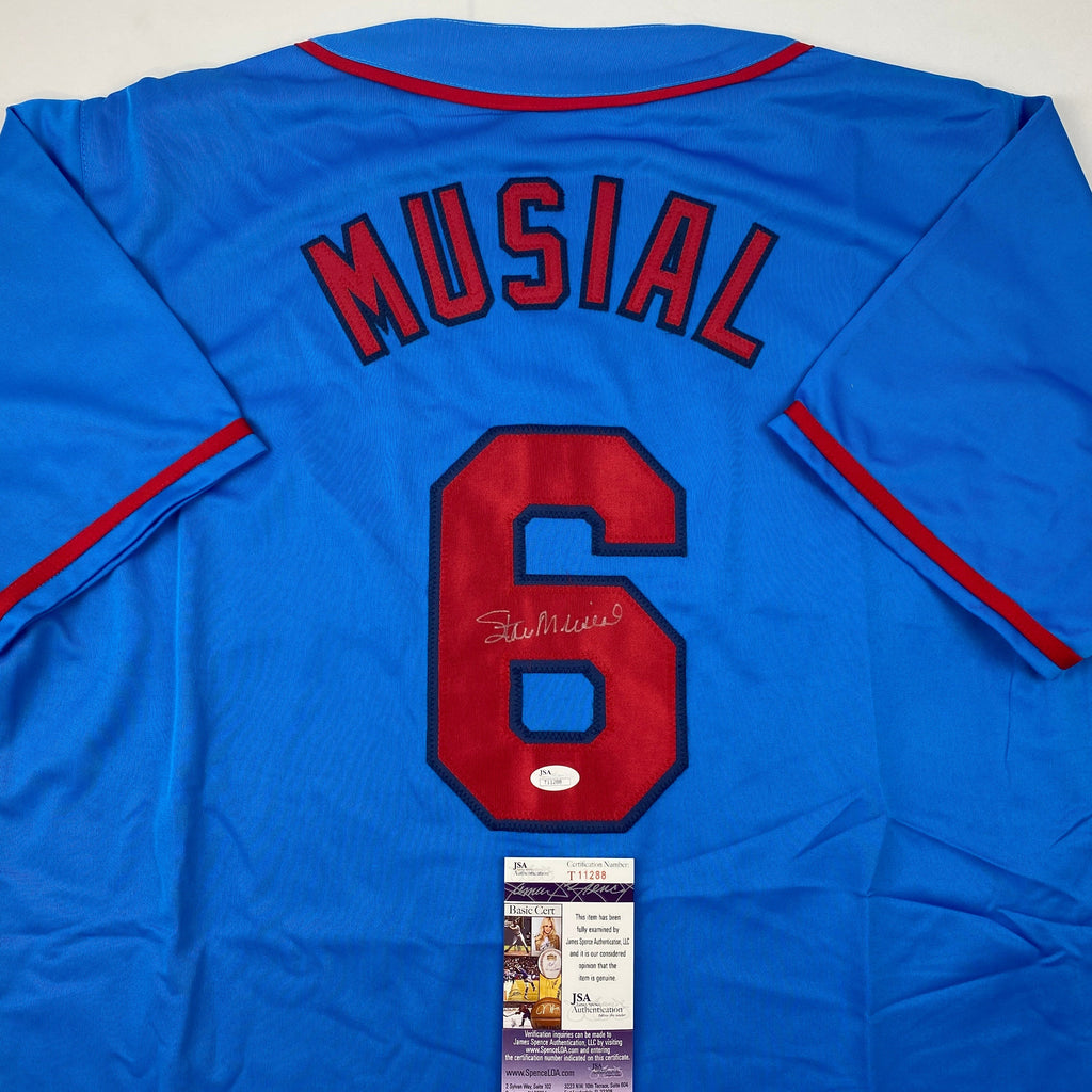 Autographed/Signed Stan Musial St. Louis Blue Baseball Jersey JSA COA