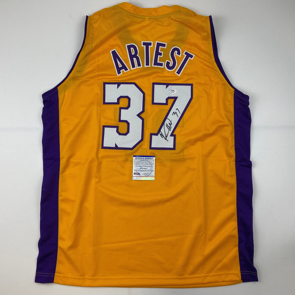 Autographed/Signed Ron Artest Los Angeles LA Yellow Basketball Jersey PSA/DNA COA