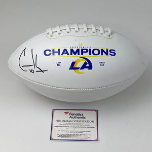 Autographed/Signed Cooper Kupp Super Bowl LVI Champions Los Angeles Rams Full Size FS F/S White Panel Logo Football Fanatics COA