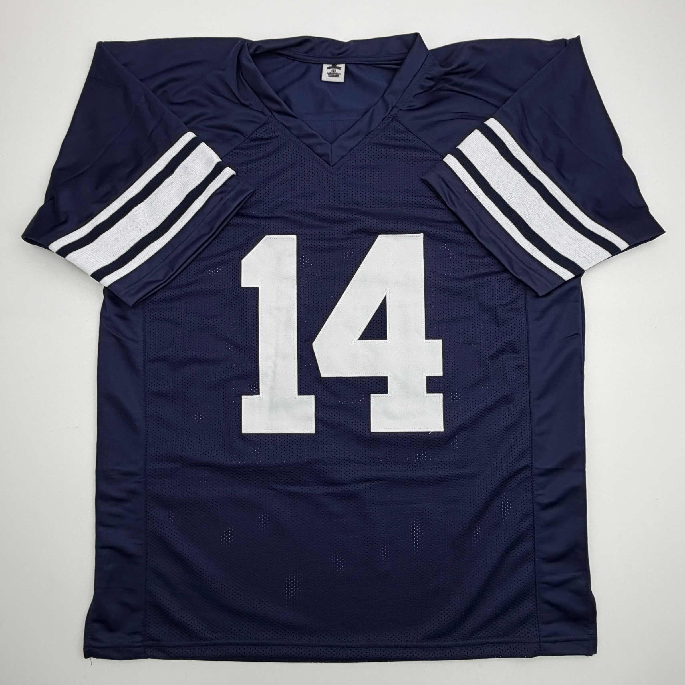 Autographed/Signed Ty Detmer Heisman 90 Brigham Young BYU Blue College Football Jersey JSA COA