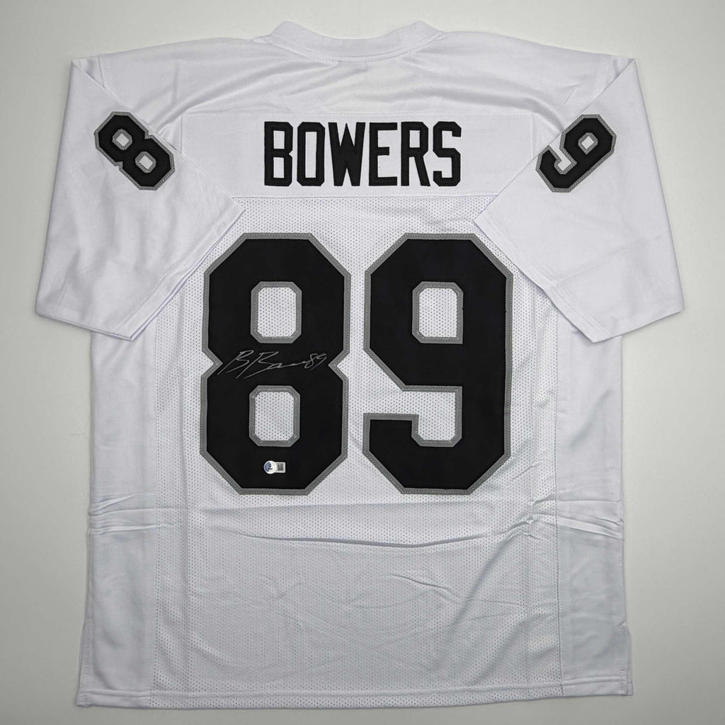Autographed/Signed Brock Bowers Las Vegas Oakland White Football Jersey Beckett BAS COA